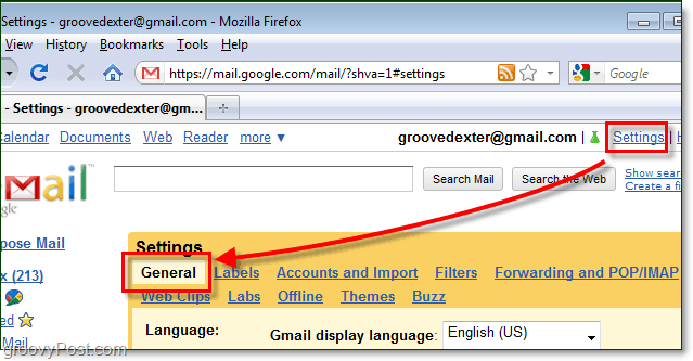 prístup k všeobecným nastaveniam služby gmail