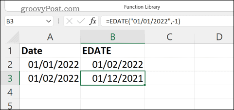 Príklad vzorca EDATE v Exceli