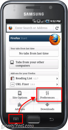 Predvoľby aplikácie Firefox pre telefón Firefox