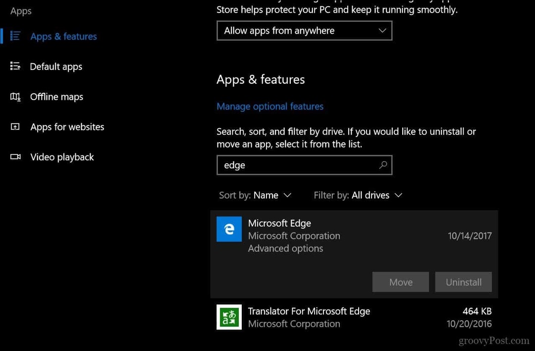 Ako resetovať alebo opraviť webový prehľadávač Microsoft Edge v systéme Windows 10 1709 a novších
