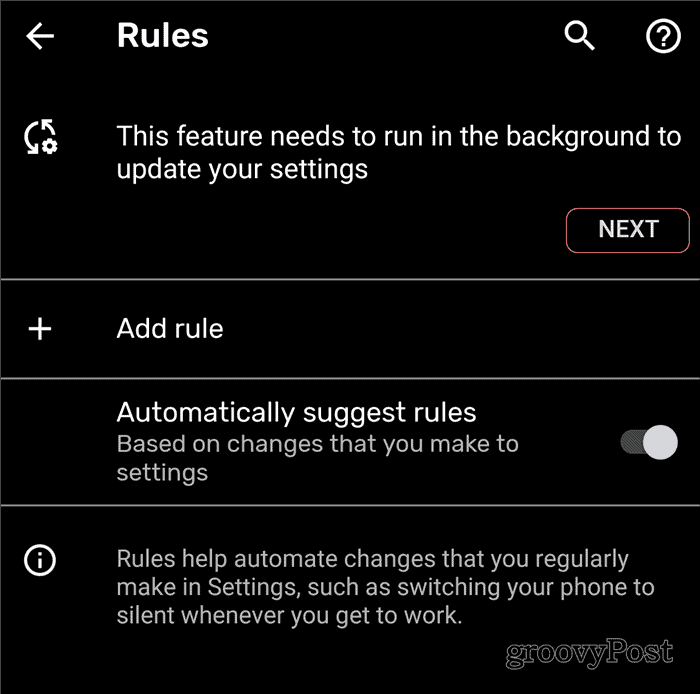 Pravidlá pre Android na pozadí
