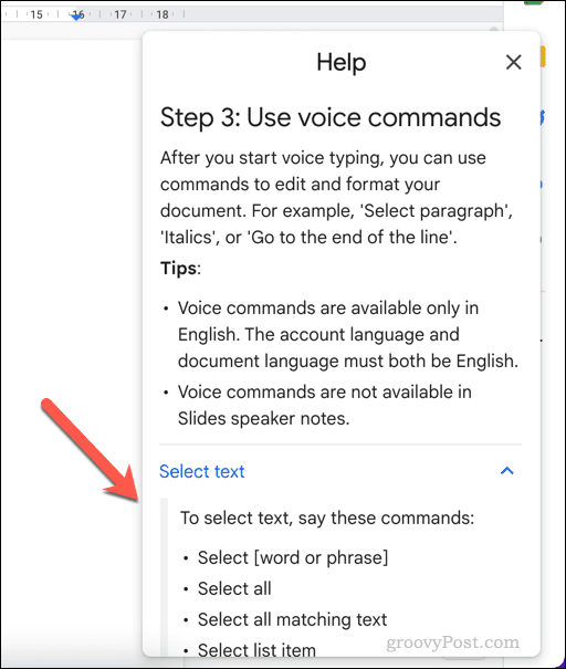 Ponuka Pomocník pre hlasové zadávanie v Dokumentoch Google