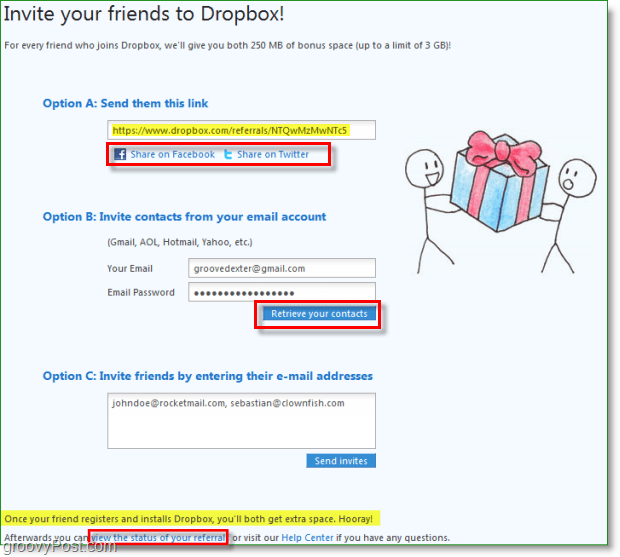 Snímka schránky Dropbox - mnoho spôsobov, ako zdieľať svoje pozvánky do schránky