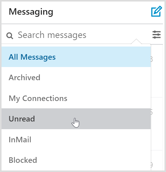 Filtre doručenej pošty v správach LinkedIn zahŕňajú filter neprečítaných správ.