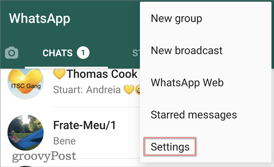 Whatsapp tmavé tému menu