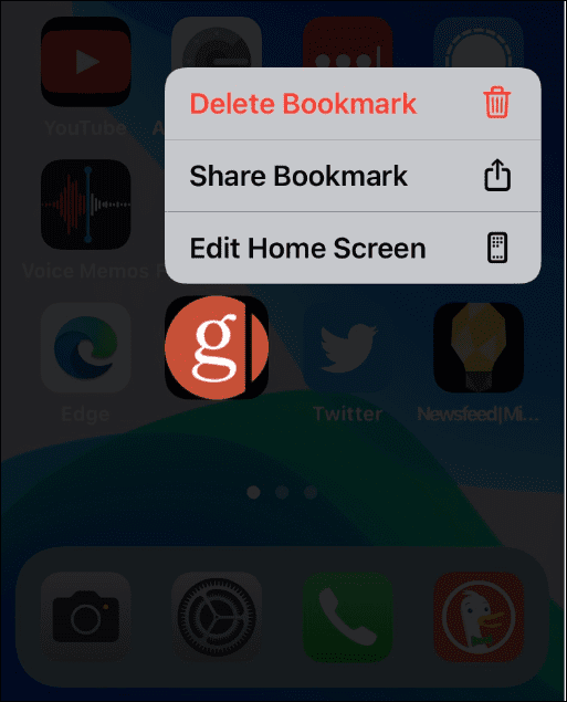 odstrániť webovú stránku z domovskej obrazovky na iPhone