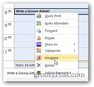 Kliknite pravým tlačidlom myši na položku kalendára a kliknite na položku OutNote
