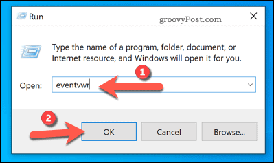 Otvorenie Prehliadača udalostí pomocou príkazu Spustiť v systéme Windows
