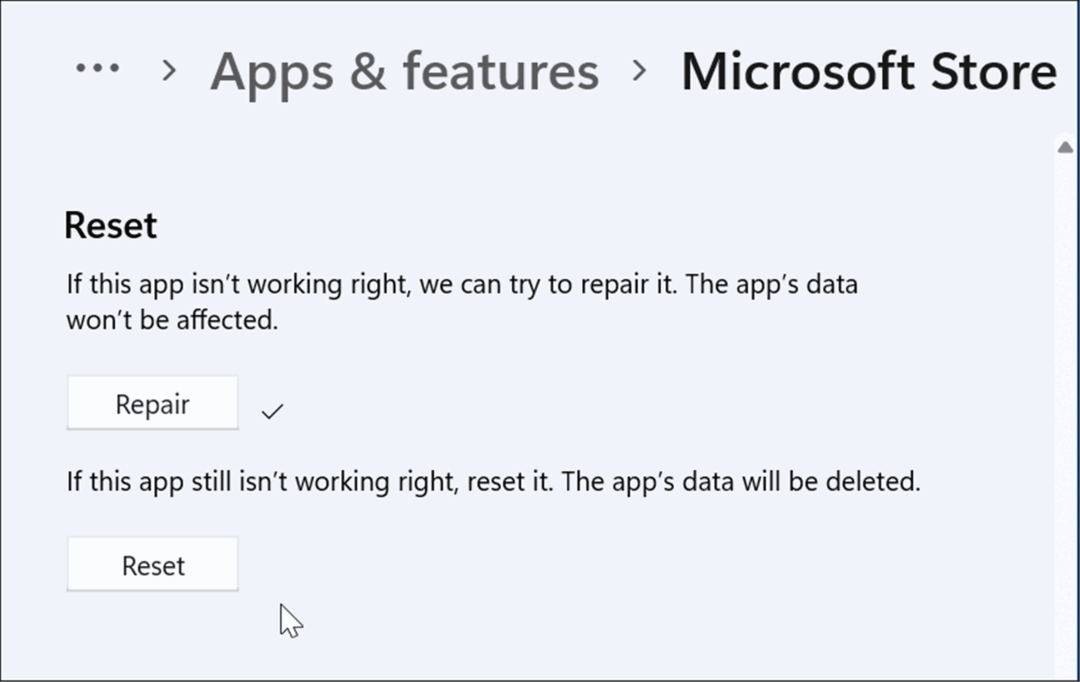 obnoviť alebo opraviť aplikáciu Microsoft Store nefunguje v systéme Windows 11
