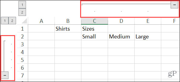 Rozšírené zoskupené stĺpce a riadky v programe Excel v systéme Windows