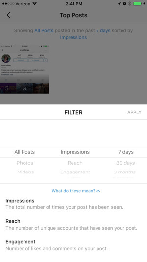 filter prehľadov obchodných profilov instagramu