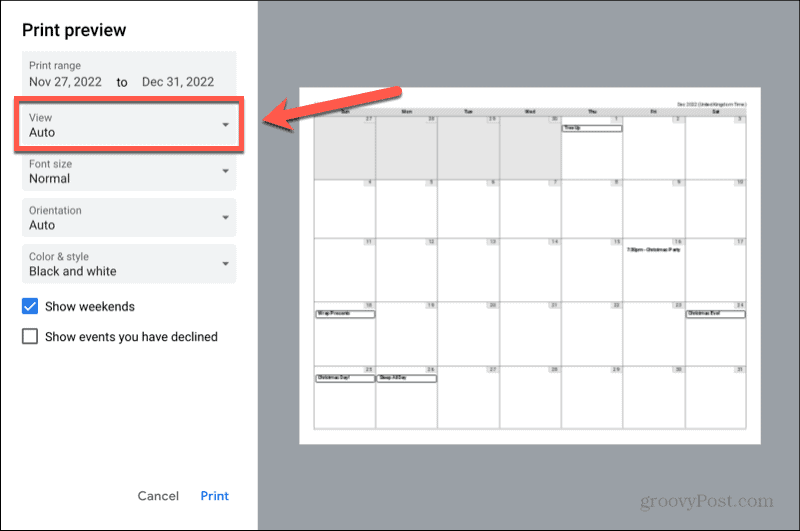 nastavenie zobrazenia kalendára Google