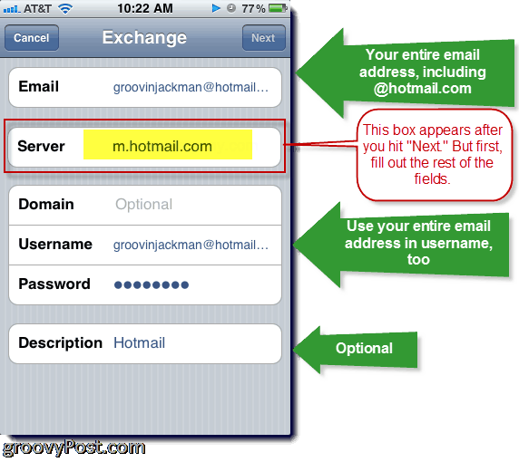 Pridanie služby Hotmail Exchange ActiveSync do iPhone