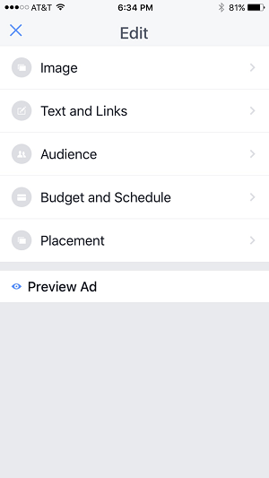 možnosti úprav reklamnej kampane v aplikácii správcu facebookových stránok