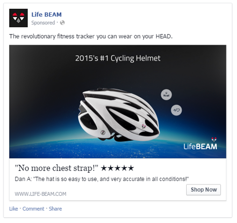 lifebeam facebook reklama s užívateľskou recenziou