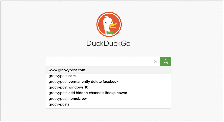 Webová stránka DuckDuckGo