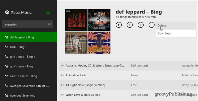 Odstrániť zoznam skladieb Xbox Music