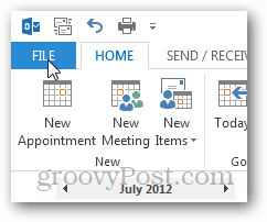 Outlook 2013 - Vypnúť počasie v kalendári - kliknite na položku Súbor