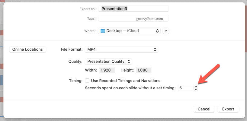Používanie manuálneho časovania pre exportované video v PowerPointe pre Mac