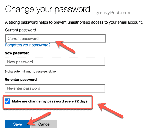 Nastavte uplynutie platnosti hesla v účte Microsoft