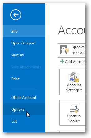 tlačidlo možností v programe Outlook 2013