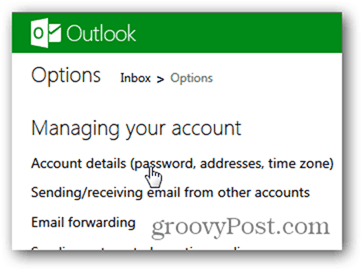 zmeniť heslo outlook.com - kliknite na podrobnosti o účte