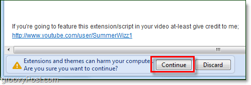 potvrďte inštaláciu skriptu v prehliadači Chrome