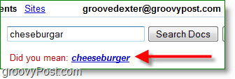 už nikdy nemiešajte cheeseburger! Dokumenty google obsahuje návrhy na pravopis 