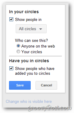 konfigurácia zobrazenia kruhu profilov Google +