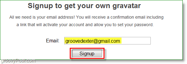 Snímka obrazovky Gravatar - registrácia na získanie vlastného gravatar