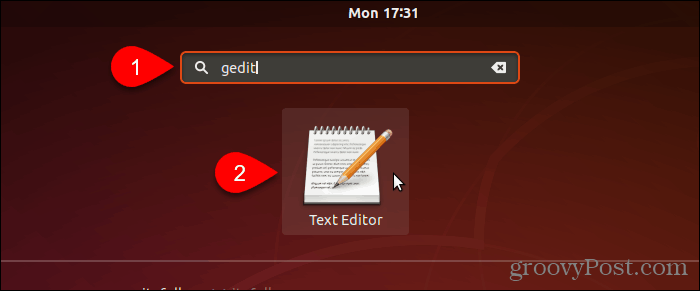 Vyhľadajte a otvorte gedit v Ubuntu