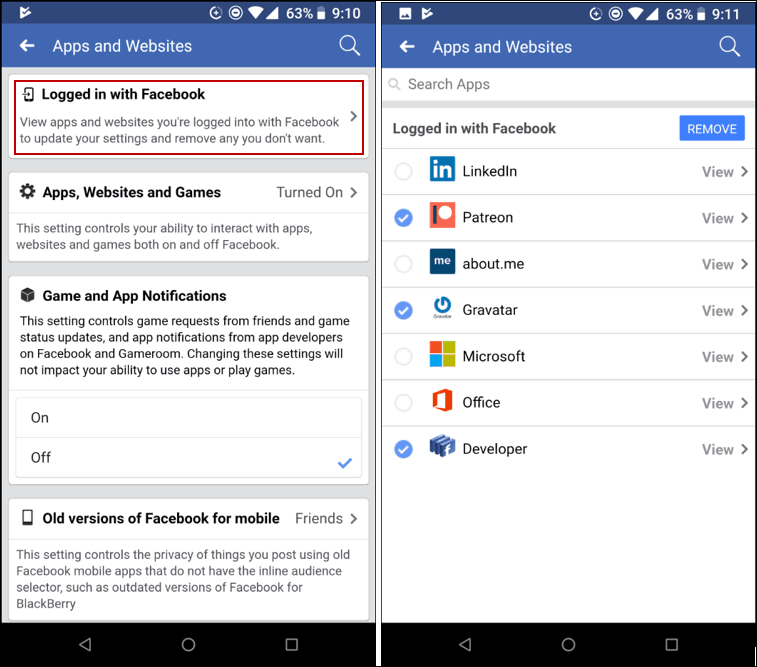 Odstrániť Apps Facebook Mobile