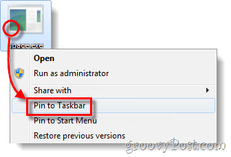 pripnúť exe súbor na Windows 7
