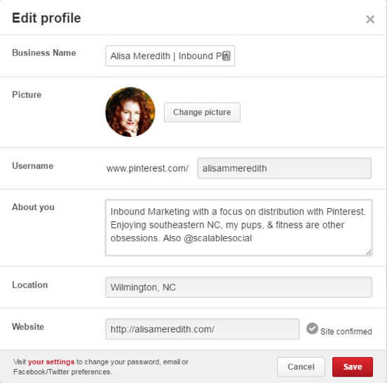 pinterest upraviť profil