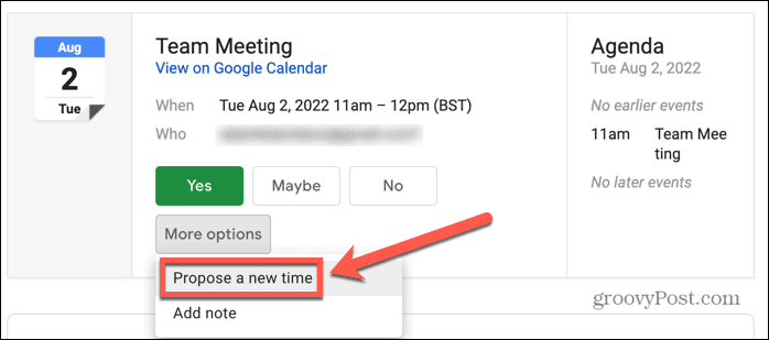 google kalendár gmail navrhnúť nový čas