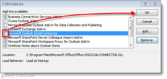 Ako odstrániť alebo zakázať sociálny konektor programu Outlook v aplikácii Office 2010
