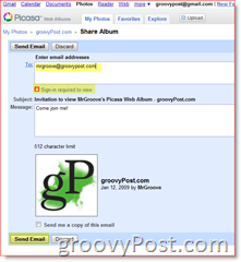 Zdieľajte pozvánku na prihlásenie Požadovaný webový album programu Picasa:: groovyPost.com