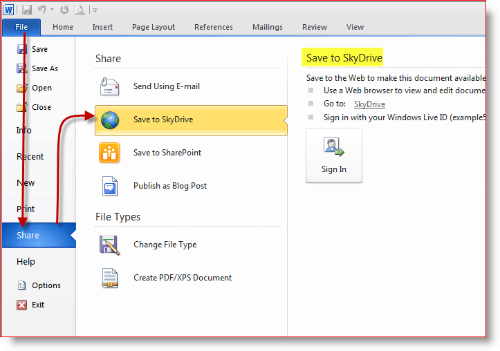 Uložte dokumenty do úložiska online SkyDrive
