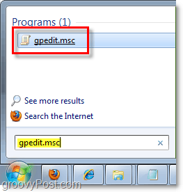 prístup k editoru skupinovej politiky (gpedit.msc) z Windows 7 start orb (menu)