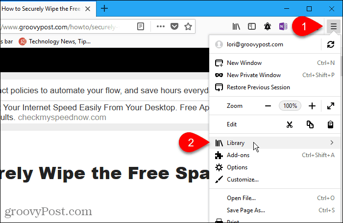 V prehliadači Firefox pre Windows vyberte položku Library (Knižnica)