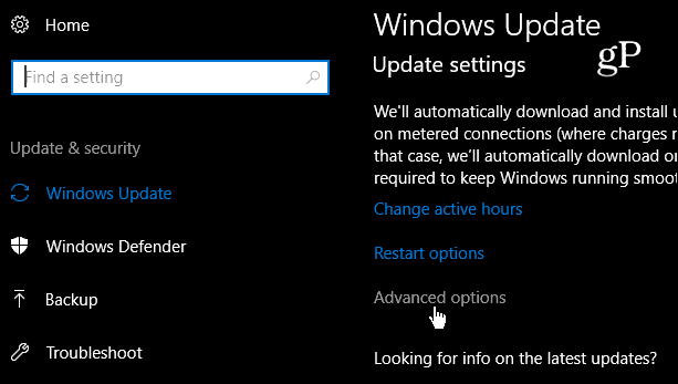 Rozšírené nastavenia aktualizácie systému Windows 10
