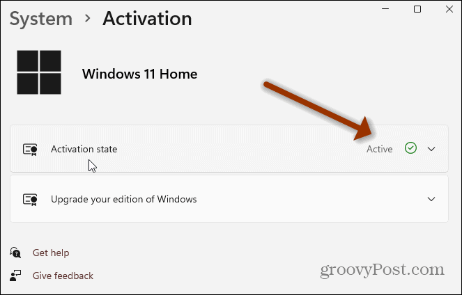 Stránka Nastavenia aktivácie systému Windows 11