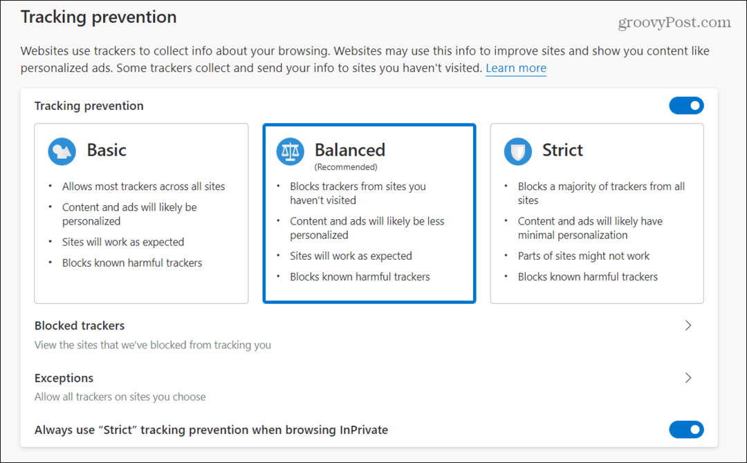 Ako riadiť prevenciu sledovania v aplikácii Microsoft Edge