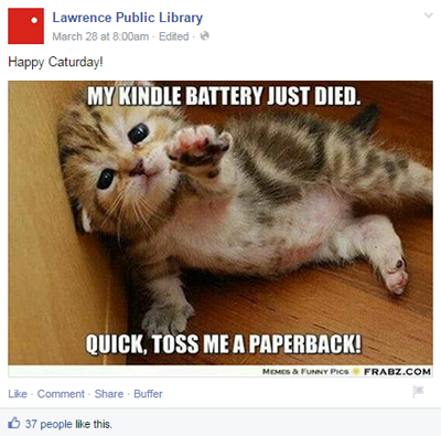 verejná knižnica na Facebooku Lawrence