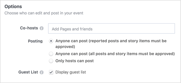 Zadajte názvy obchodných stránok alebo priateľov, s ktorými zdieľate svoju udalosť na Facebooku.