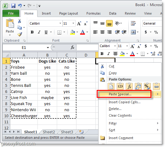 vložiť špeciálnu funkciu programu Excel 2010