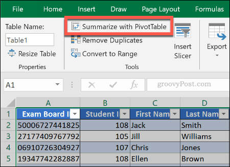 Vytvorenie kontingenčnej tabuľky z existujúcej tabuľky v Exceli