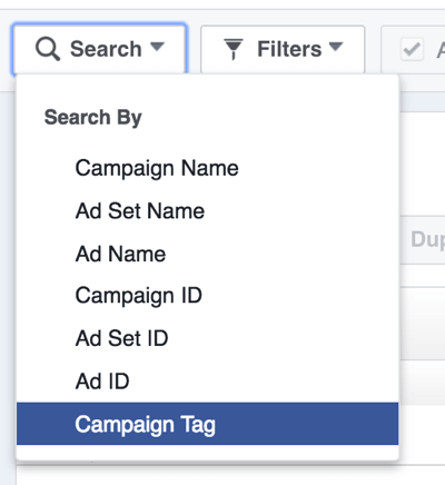 Vyhľadávajte reklamné kampane na Facebooku podľa značiek.