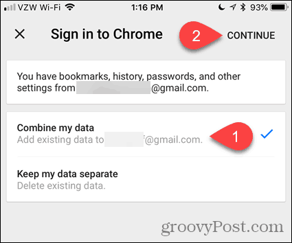 Kombinujte moje údaje v prehliadači Chrome pre iOS