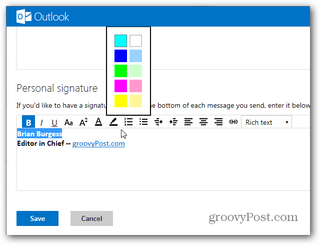 Ako vytvoriť podpis Outlook.com